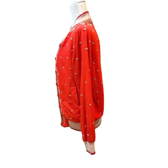 Anthropologie Conditions Apply Arabella Jacket Size XS Red Embroidered Bomber - Picture 10 of 16